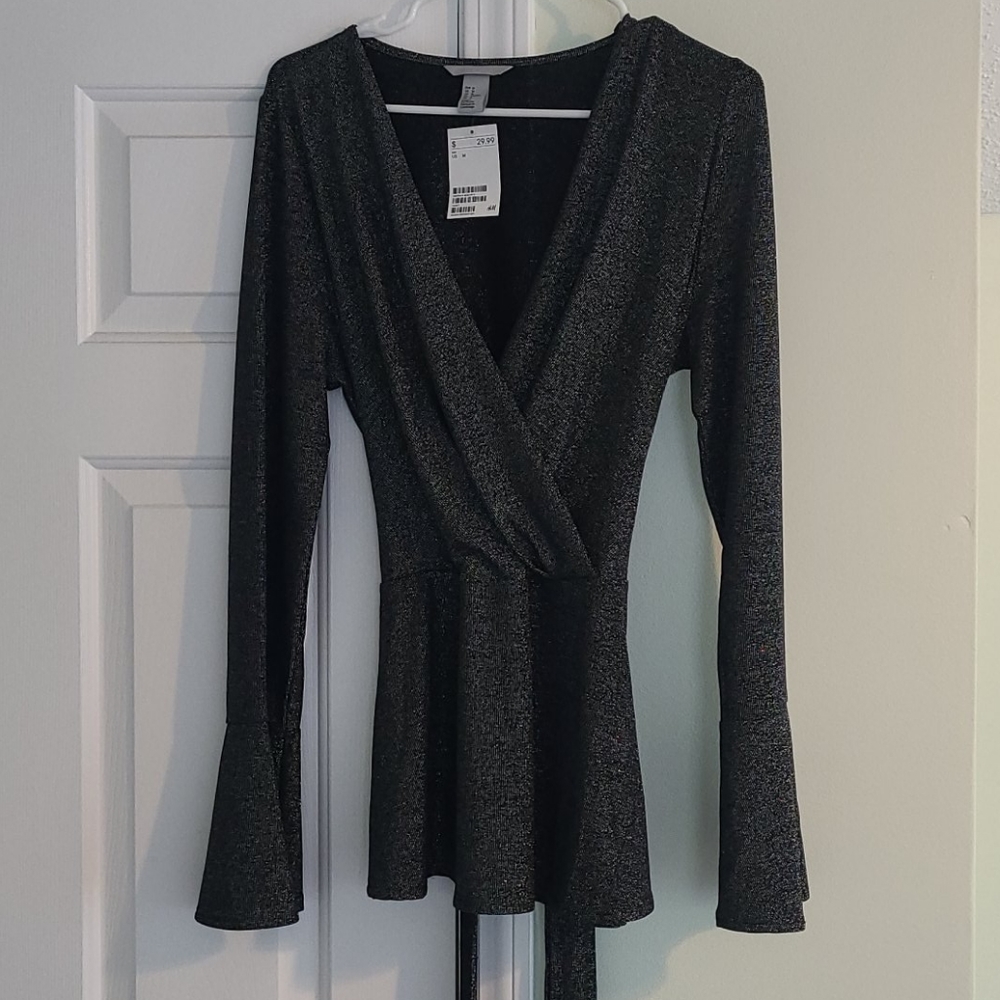 Metallic wrap blouse